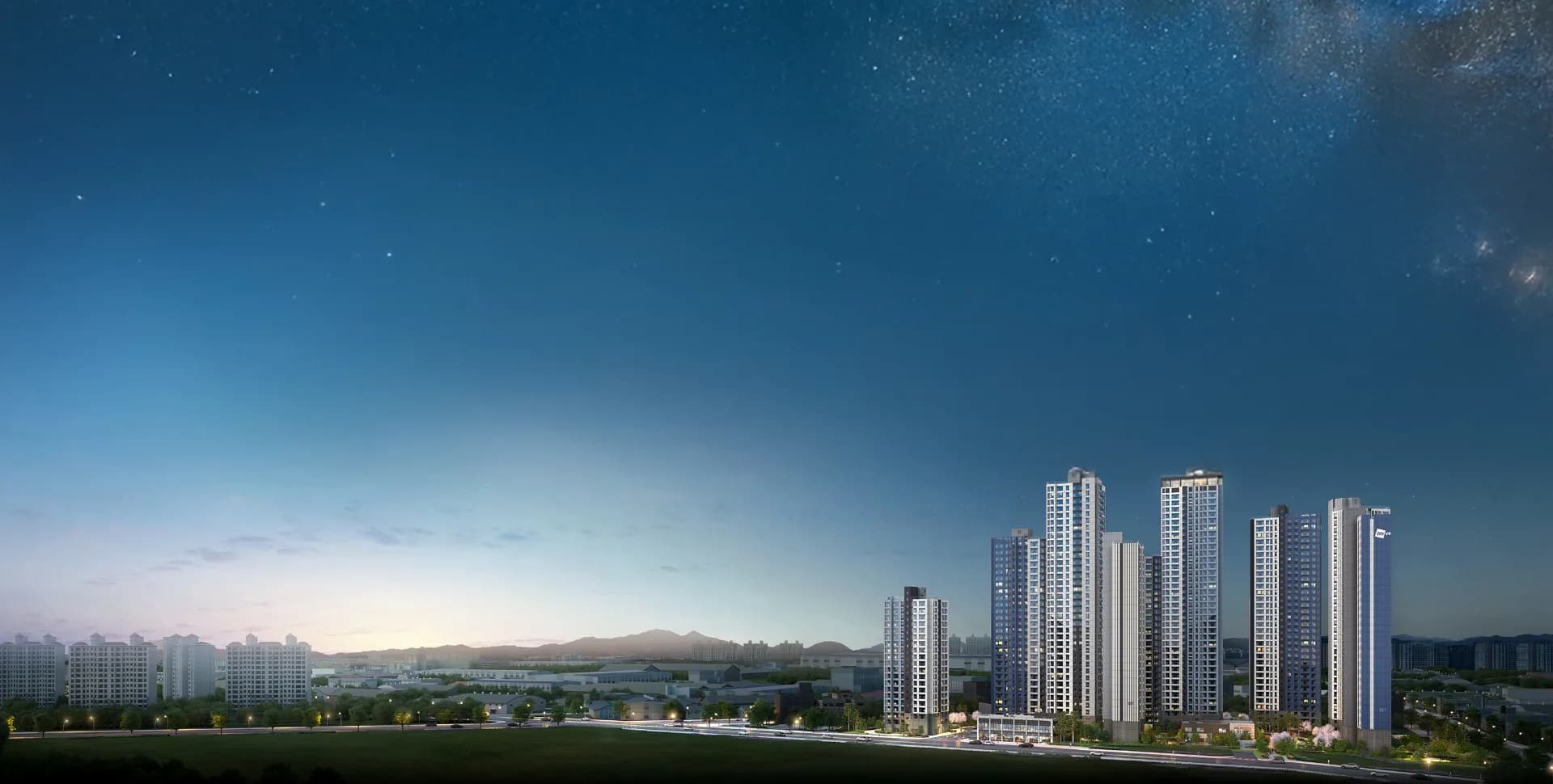 두산위브 더센트럴 도화 야경 조감도